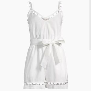 Women’s MILLY Cotton Voile Sleeveless Romper White 1 Piece Beaded Medium Shorts